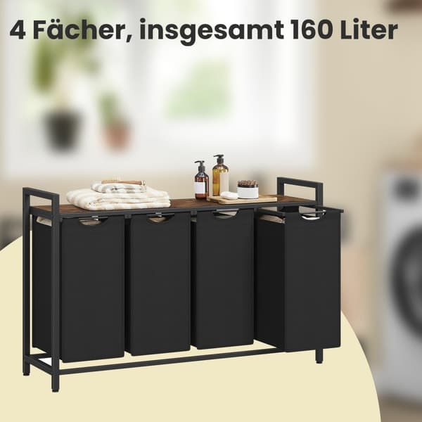 Vasketøjskurv med 4 rum - Fabis Collector med bræt, stor vaskekasse