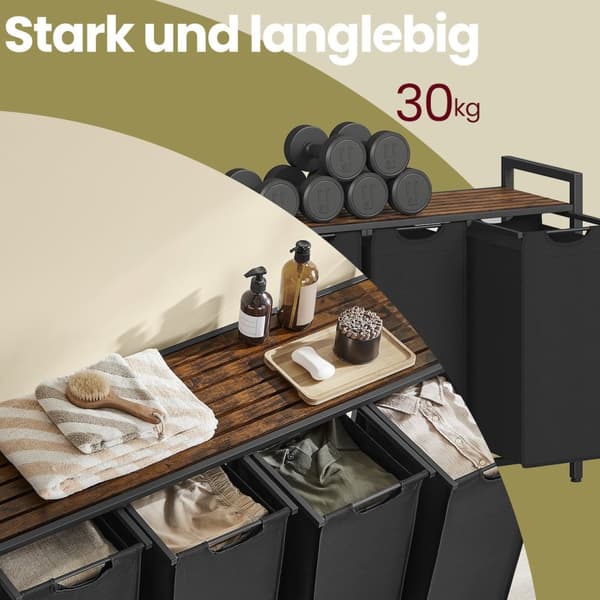 Vasketøjskurv med 4 rum - Fabis Collector med bræt, stor vaskekasse