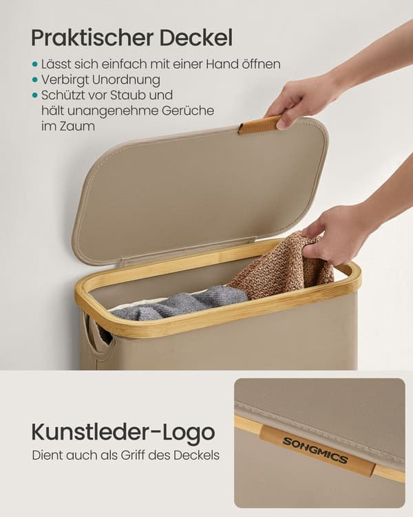 Tøjskurv 65L med låg - 42 x 22,5 x 70,5 cm - Kamelbrun