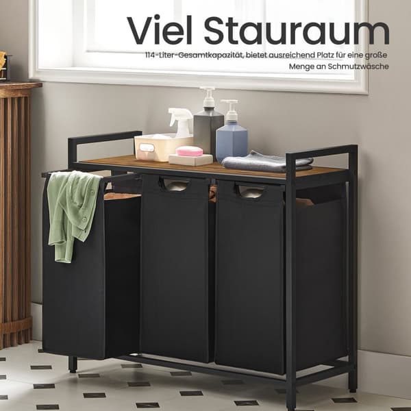 Vaskeri kurv med 3 kurser - Wasbox med planke, arrangør til vaskeri