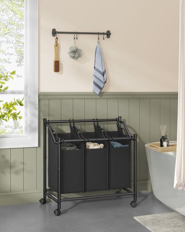 Vaskeri kurv - med hjul - 3 × 45 l - blæk -sort