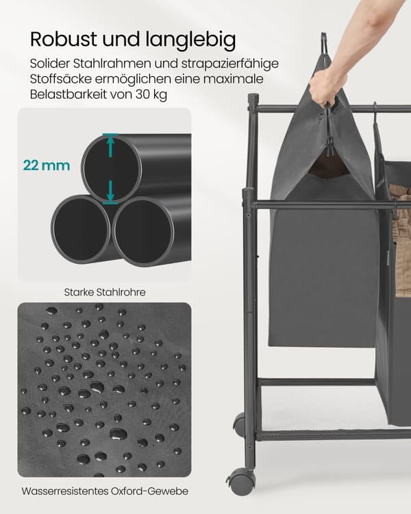 Pesulakori - Pyörillä - 3 × 45 l - Leigrijs