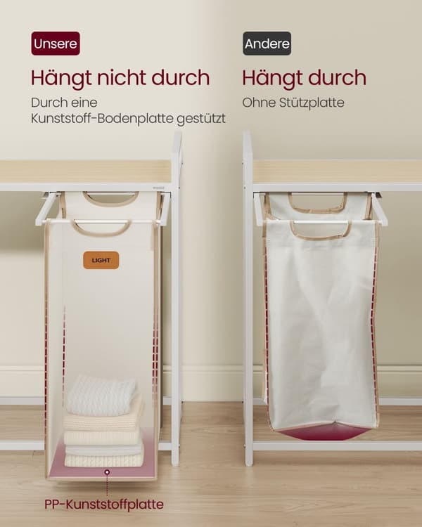 Vasketøjskurv, VASAGLE Wäschekorb 4 rum, 98.6x33x80.5 cm, Beige