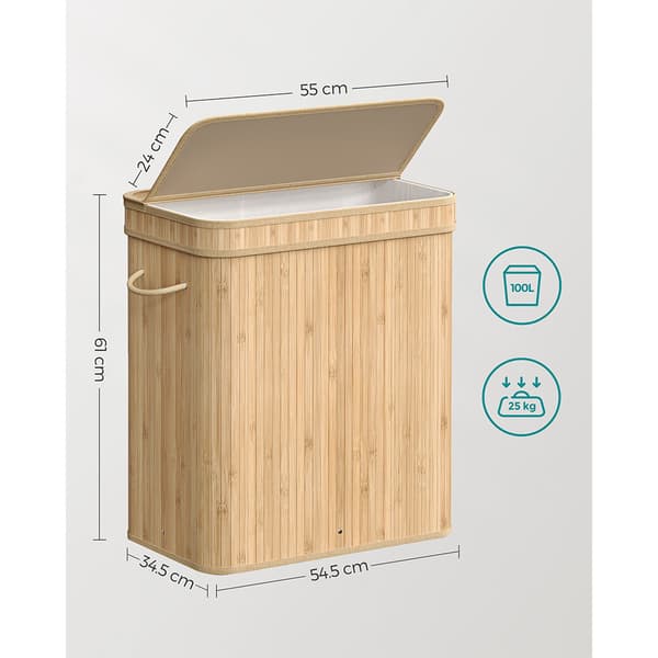 Pyykkikori kannella ja kantokahvalla 100L - Bambu