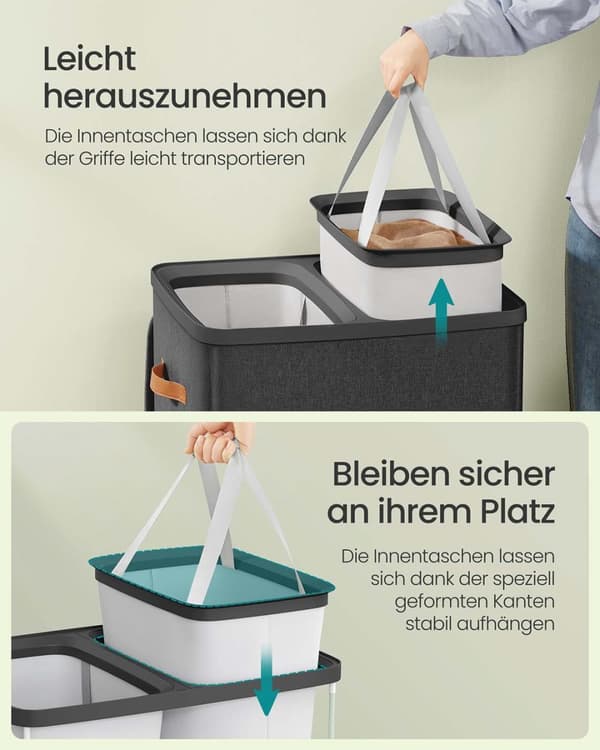 Wasmand 170 L met 2 vakken 56 x 40 x 75 cm inktzwart