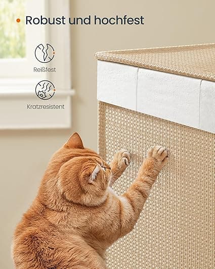 Tøjvaskkurv 100 l med 2 rum og hjul naturlig beige-mat hvid
