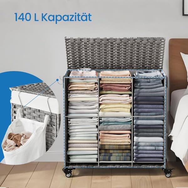 Wasmand met deksel, 140 L, wassorteerder op wielen