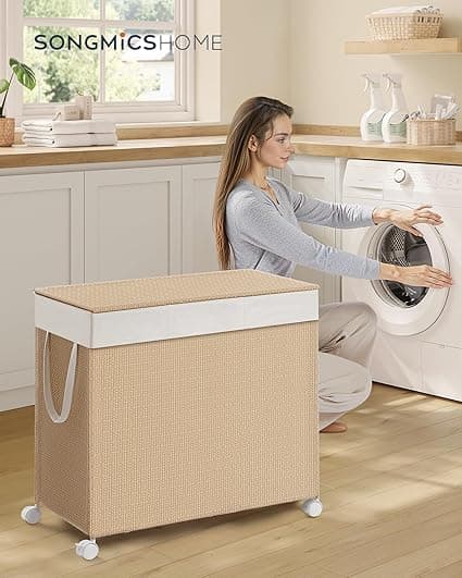 Pesulakori 140 L 3 osastolla ja pyörillä luonnollinen beige-mat valkoinen