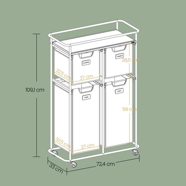Wasmand, wassorteerder op wielen, 150 L