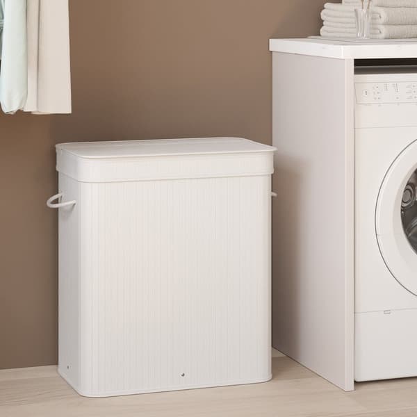 Wasmand met deksel, wasmand bamboe, waszak met afneembare handvatten en wasbaar in de machine