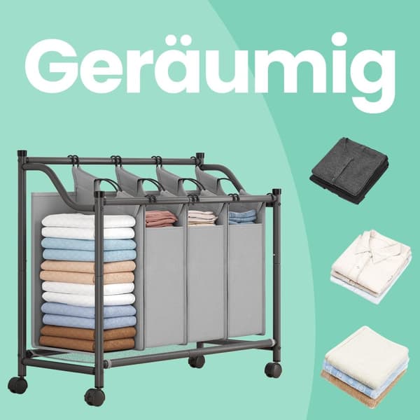 Wasmand op wielen, 4 x 35 L, wasmand met 4 uitneembare waszakken