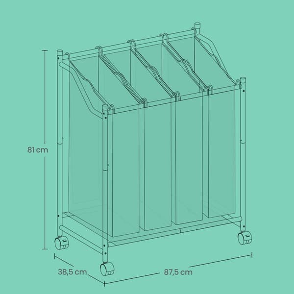 Wasmand op wielen, 4 x 35 L, wasmand met 4 uitneembare waszakken