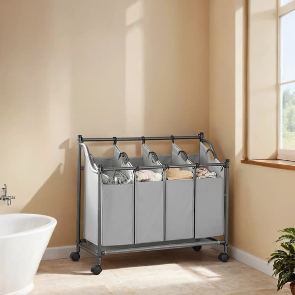 Wasmand op wielen, 4 x 35 L, wasmand met 4 uitneembare waszakken