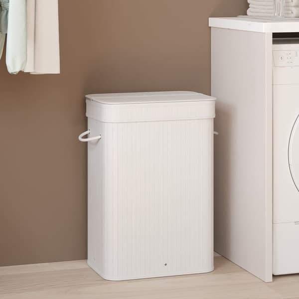 Wasmand met deksel, wasmand bamboe, waszak met afneembare handvatten en wasbaar in de machine