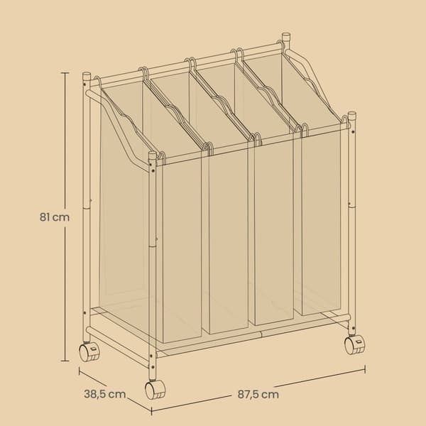 Pyhäkori pyörillä, 4 x 35 L, pesulaki 4 irrotettavan pyykinpussilla