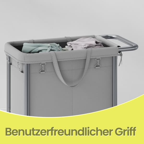 Wasmand op wielen, wasverzamelaar 2 compartimenten, waswagen
