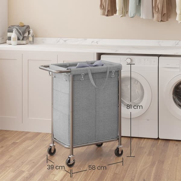 Wasmand op wielen, wasverzamelaar 2 compartimenten, waswagen