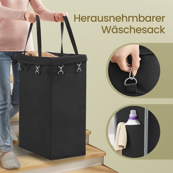 Vaskeri af kurv på hjul, stofopsamler 2 rum, vasketransport
