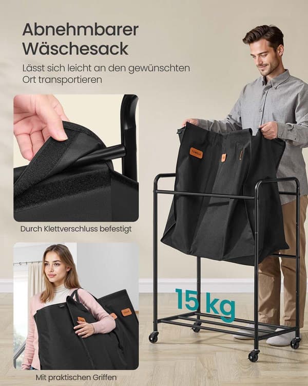 Vasketøjskurv, SONGMICS RLS210B01, 69x40x91 cm, Sort