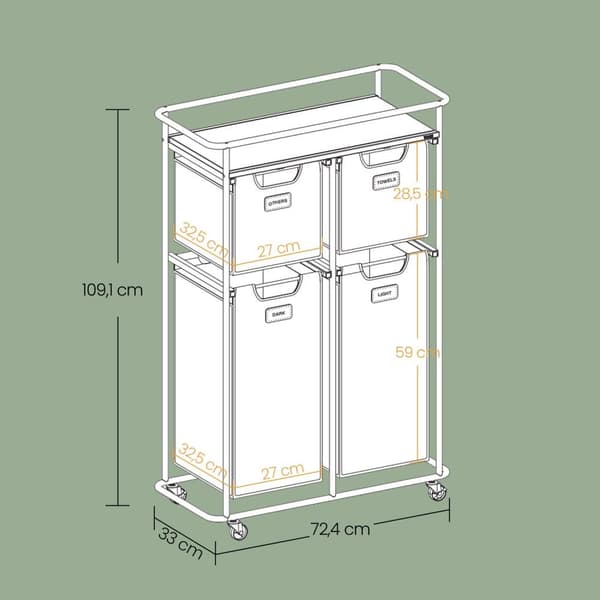 Vaatteiden lajittelija, VASAGLE RLS100B01, 72,4x33x109,1 cm, Mustanruskea