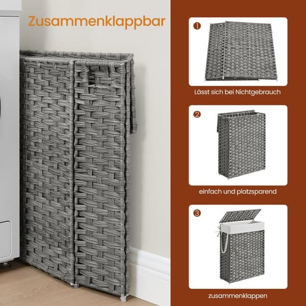 Pyykinkori, SONGMICS LCB164G01, 46x20x61 cm, Harmaa