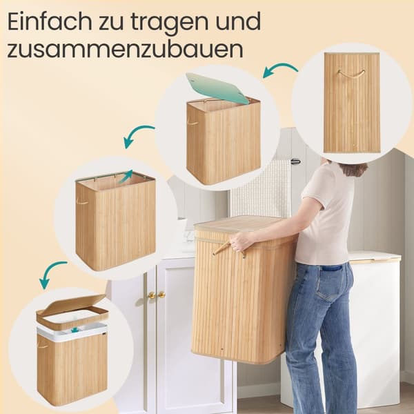 Vasketøjskurv, SONGMICS LCB063N01, 41,5x62,5x61 cm, Beige