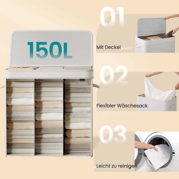 Vasketøjskurv, SONGMICS LCB063N01, 41,5x62,5x61 cm, Hvid