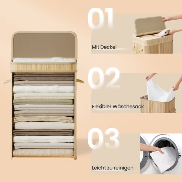 Vasketøjskurv, SONGMICS LCB063N01, 31,5x42,5x61 cm, Beige