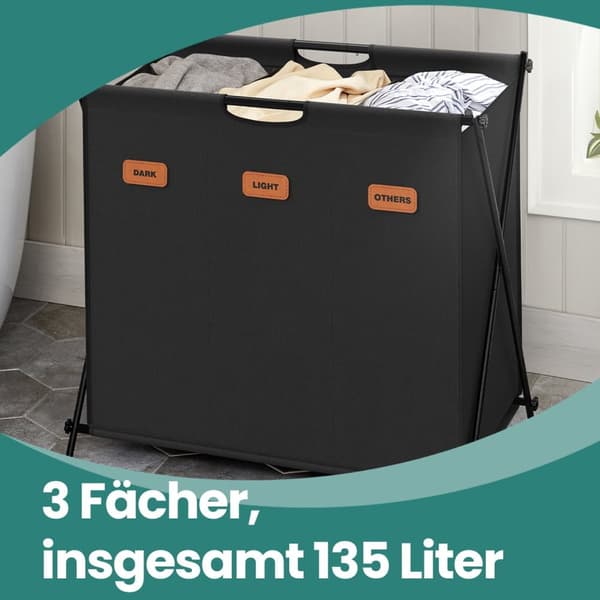 Vasketøjskurv, 155 liter, 70x40x66 cm, Blæksort