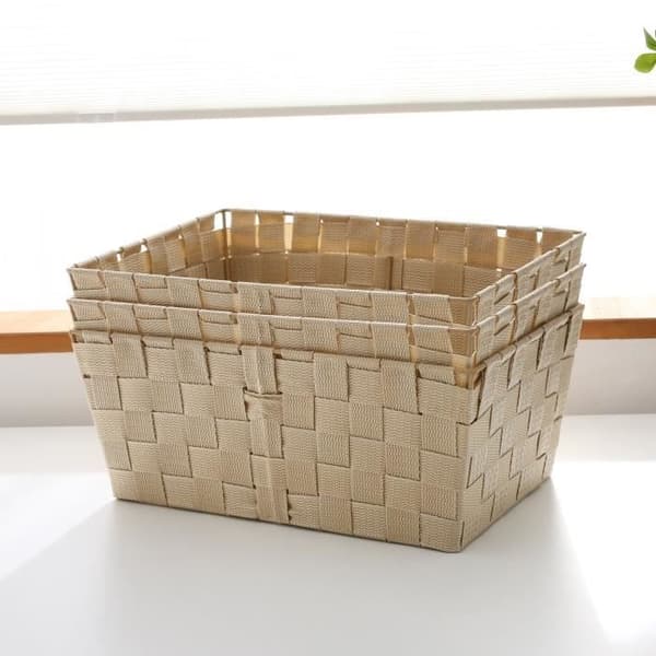 Set med 3 badrumsboxar, Polypropylen, 33 x 23 x 14 cm, Beige