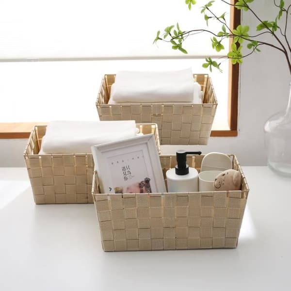 Set med 3 badrumsboxar, Polypropylen, 33 x 23 x 14 cm, Beige