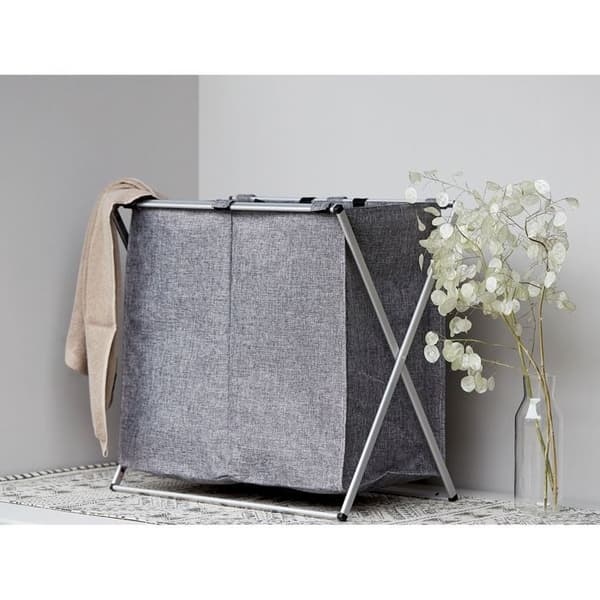 Tvättkorg - WENKO - Duo - 120L - 2 fack - Aluminium och Polyester - Grå melerad