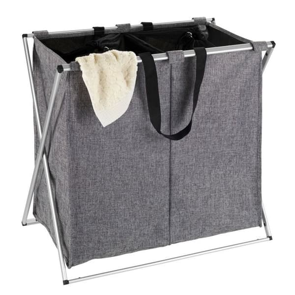 Tvättkorg - WENKO - Duo - 120L - 2 fack - Aluminium och Polyester - Grå melerad