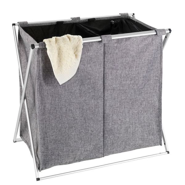 Tvättkorg - WENKO - Duo - 120L - 2 fack - Aluminium och Polyester - Grå melerad