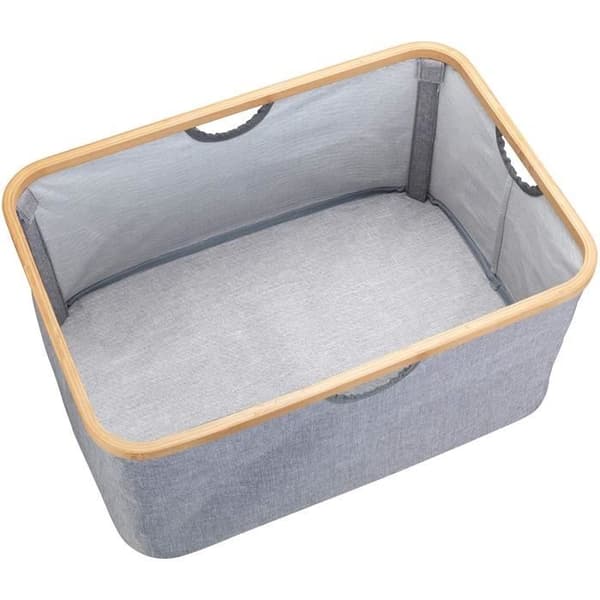 WENKO Bahari hopfällbar tvättkorg, förvaringskorg för badrumstyg, 50 l kapacitet, polyester - bambu, grå - brun