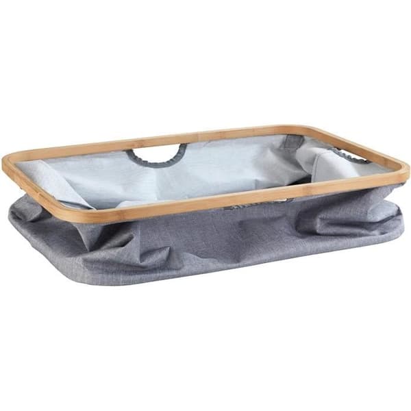 WENKO Bahari hopfällbar tvättkorg, förvaringskorg för badrumstyg, 50 l kapacitet, polyester - bambu, grå - brun