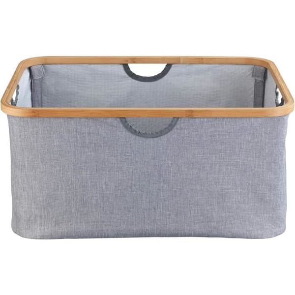 WENKO Bahari hopfällbar tvättkorg, förvaringskorg för badrumstyg, 50 l kapacitet, polyester - bambu, grå - brun