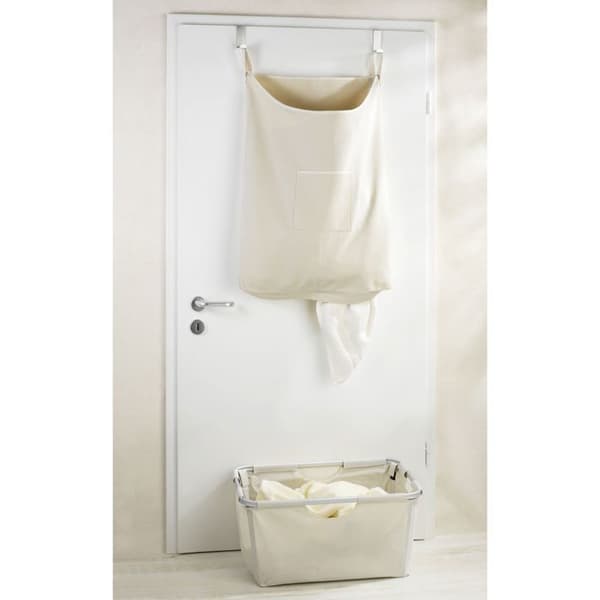 WENKO Vägghängd tvättkorg Canguro, hängande tvättkorg, Kapacitet 65L, 100% bomull - krok i rostfritt stål, beige