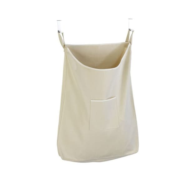 WENKO Vägghängd tvättkorg Canguro, hängande tvättkorg, Kapacitet 65L, 100% bomull - krok i rostfritt stål, beige