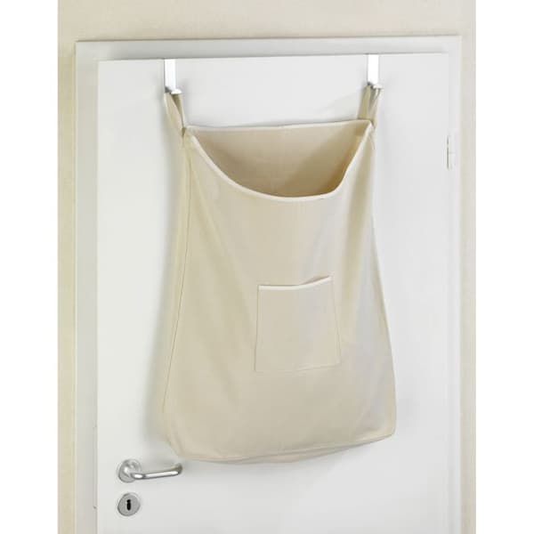 WENKO Vägghängd tvättkorg Canguro, hängande tvättkorg, Kapacitet 65L, 100% bomull - krok i rostfritt stål, beige