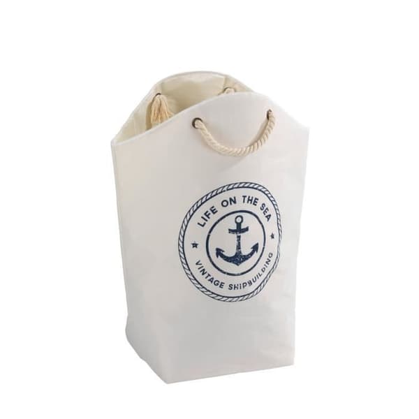 WENKO Tvättkorg med flätade handtag, Sylt, Kapacitet 58l, Polyester, 25x60x53 cm, Beige