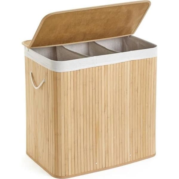 Mondeer 150L bambu tvättkorg, förvaringslåda med avtagbart lock, naturlig färg