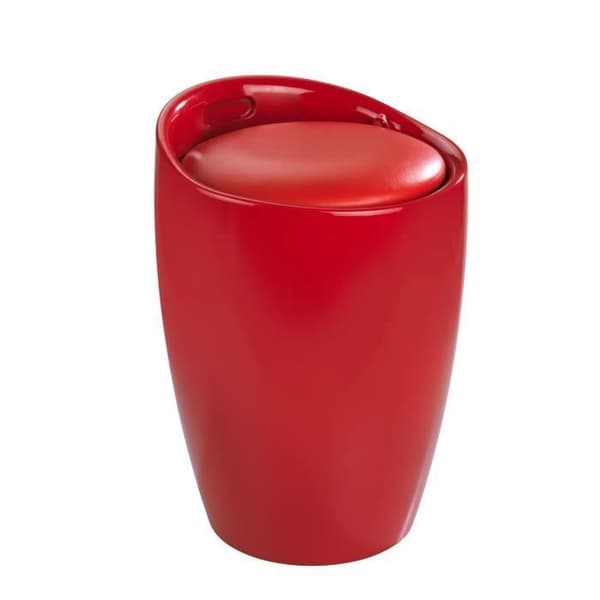 WENKO Godis tvättkorg, tvättkista och badrumspall, avtagbar dyna, plast, 20 liter, röd