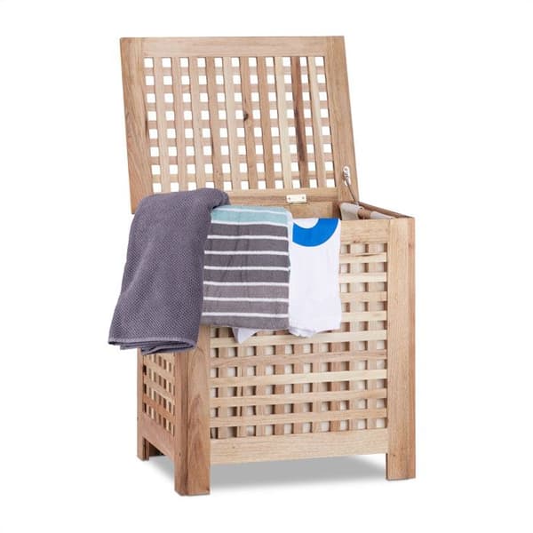 Relaxdays Tvättkorg med lock och avtagbar påse, volym: ca 70 L, HLP: ca 55,5 x 52,5 x 39,5 cm, natur