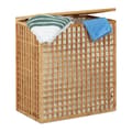 Miniatyrbild 1 av 6: Relaxdays Tvättkorg i bambu, förvaringskorg för tvätt 2 fack, tvättpåse 96 liter HxlxB: 62x56x35 cm, natur
