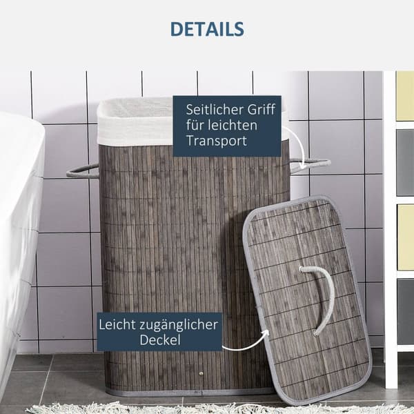 Rootzin pyykkikori kahvoilla - pestävä pyykkipussi - Rattan Hamper - Kestävä ja vedenkestävä - 43L x 32B X 61H CM