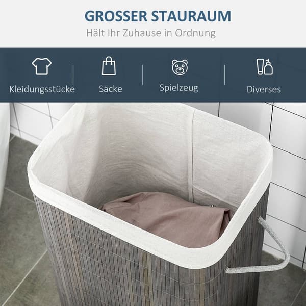 Rootzin pyykkikori kahvoilla - pestävä pyykkipussi - Rattan Hamper - Kestävä ja vedenkestävä - 43L x 32B X 61H CM