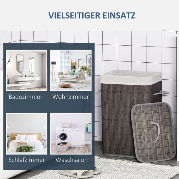 Rootzin pyykkikori kahvoilla - pestävä pyykkipussi - Rattan Hamper - Kestävä ja vedenkestävä - 43L x 32B X 61H CM