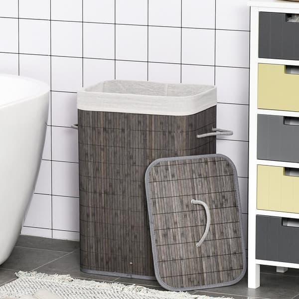 Rootzin pyykkikori kahvoilla - pestävä pyykkipussi - Rattan Hamper - Kestävä ja vedenkestävä - 43L x 32B X 61H CM