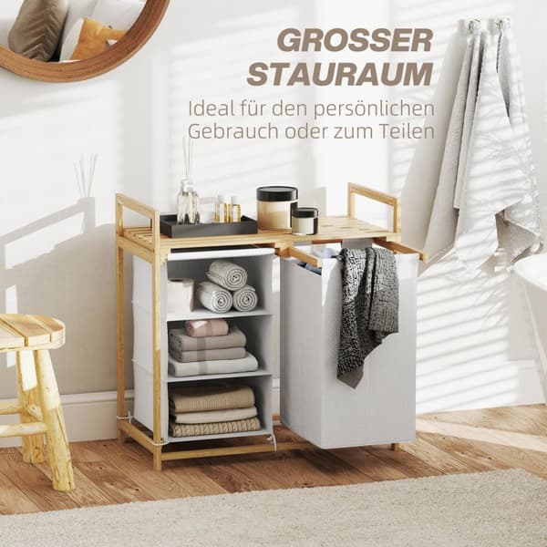 Rootz vaskeri kurv med taske - stofskuffe - bambusarrangør - Forbedret sortering - 70x36x70 cm hvid og brun